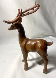 Wood Look Brown Resin Reindeer Figurine Carved Look - Picture 1 of 22