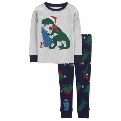 Conjunto de pijamas de Natal Carter's Dinosaur criança 5 PJs de férias árvores de Papai Noel - Imagem 1 de 4