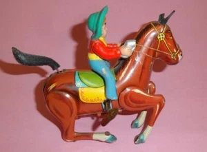 Vtg COWBOY ON HORSE GREEK TIN LITHO WIND-UP TOY GREECE FINO WORKS! 1960's - Picture 1 of 12