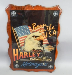 Vintage 1986 Harley Davidson Motorrad geboren in USA Holzuhr Plakette Holoubek - Bild 1 von 4