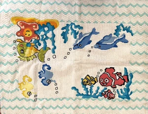 Needlepoint Baby Quilt Blanket Fish Seahorse Under the Sea Completed - Picture 1 of 6