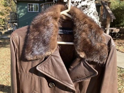 Abrigo italiano ENRICO MANDELLI cuero visón llamativo 42 mujer marrón Italia Bever Foto 1 de 4