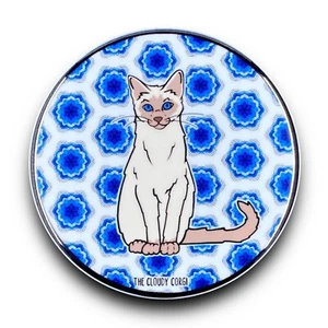 Siamese Cat Cartoon Pinback Button Badge Handmade Retro Pet Art Gift 2.25" - Picture 1 of 18