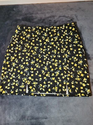 Falda Lápiz Derek Heart Negra Amarilla Floral Poliéster Elastizada Grande Usada 0004 Foto 1 de 4