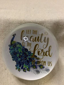 vintage peacock Glass paperweight 3 inch round - Picture 1 of 4