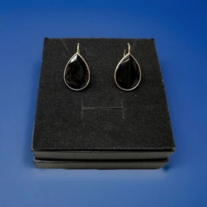 Vintage Estate 14k Solid Yellow Gold Smokey Quartz Teardrop Dangle Earrings - Picture 1 of 13