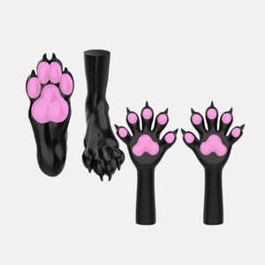 FURRJOI Silicone Pink BDSM A Pair of Dog Paws Gloves+Footwear For Puppy Love - Picture 1 of 5