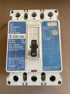 WESTINGHOUSE 20 AMP CIRCUIT BREAKER 600 VAC / 250 VDC 3 POLE HFD3020 - Picture 1 of 4
