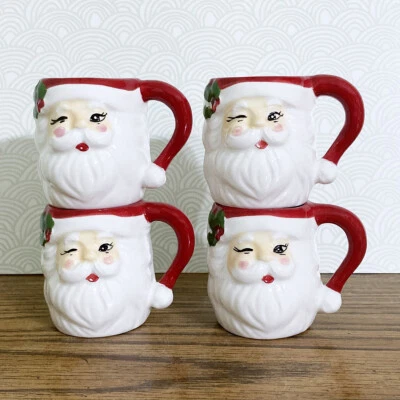 Retro Santa Demitasse Espresso Cup Set 4 Hand Painted Figural Christmas Holiday - Image 1 of 2