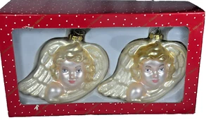 Vintage Dillard's 4.5"x6" Angels Christmas Gold Ornament Blown Glass (set of 2) - Picture 1 of 7