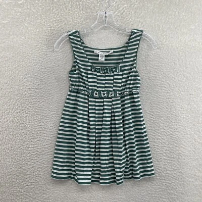 Y2K Vintage Babydoll Top S Small Green Striped Linen Blend McBling Corpcore - Image 1 of 4