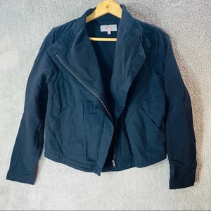 LAURIE FELT Jacket Women Size 8 Twill Military Asymmetric Zip Stretch Black QVC - Picture 1 of 12