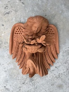 14-15” Ornate Angel Terracotta Wall Sculpture From Mexico With Birds - Picture 1 of 17