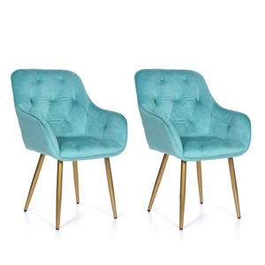 2 Terciopelo Verde Azulado Sillas de Comedor Gris Cocina Oficina Metal Patas - Imagen 1 de 3