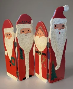 "Manto de mesa decoración arte popular Navidad pantalla madera Santa 4 plegables 17x16"" de colección" - Imagen 1 de 9