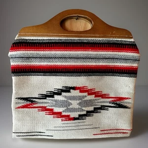 VTG 30s-40s Chimayo Ganscraft Wool Southwest Handbag Purse Wooden Handle L@@K - Picture 1 of 7