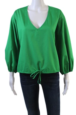 Blusa Pullover Drew Mujer Mangas Largas Cuello en V Verde Algodón Talla Mediana Foto 1 de 4