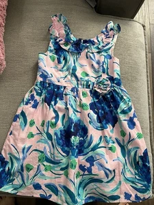 Lilly Pulitzer Girl’s Dress Size 7 Pink With Blue Flowers Formal  - Picture 1 of 6