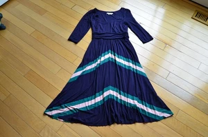 Boden Juliet Jersey Knit Midi Dress Navy Chevron Stripe Pink Green Women Size 2P - Picture 1 of 10