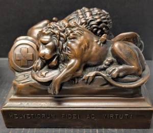 Jennings Brothers "Leone di Lucerna" Fermalibri in Metallo Bronzo Leoni con Croce Svizzera - Foto 1 di 9