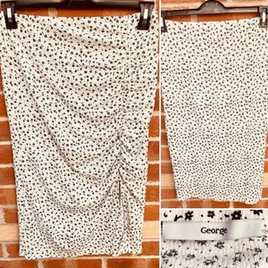 George Size 14 Black Cream Skirt Pencil Elastic Waist Stretchy Excellent S3 - Picture 1 of 5