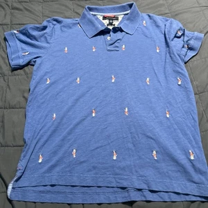 Tommy Hilfiger Men Polo XL Blue Slim Fit Short Sleeve Hula Girl Embroidered - Picture 1 of 6