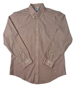 Brooks Brothers 1818 Regent orange kariertes langärmliges Button Down Herrenhemd L - Bild 1 von 7