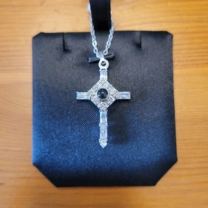 Collana Croce Cristallo Placcato Argento Bianco Preghiera del Signore con Scatola 20 Pollici - Foto 1 di 12