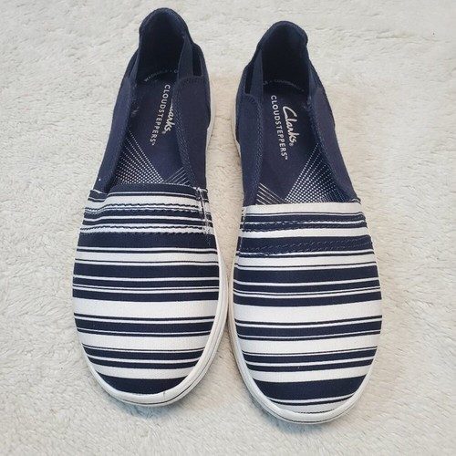 Clarks Breeze scarpa nautica classica da spiaggia a righe blu bianca preppy donna 5