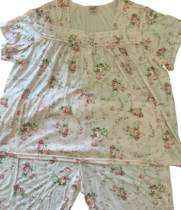 BLAIR Women’s Floral Pink Knit 1/4 Button Capri Plus Pajama Set Size 3XL Pockets - Picture 1 of 16