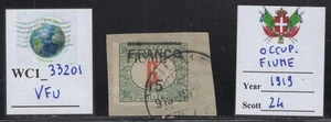 WC1_33201 ITALIAN OCCUP.: FIUME. 45f on 6f 1919 stamp. Sc. 24. Used on paper - Picture 1 of 1