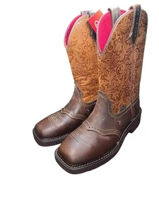 Women's Justin J124 Square Toe Western Boots Size 7.5 B Brown Tan - Picture 1 of 8