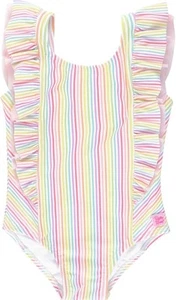 Rufflebutts Rainbow Stripe Ruffle One-Piece Bow Swimsuit Size 6 ruffle butts - Picture 1 of 5