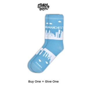 Manchester Blue City Skyline Socks - Sky Blue Cotton | Calf Socks | Unisex - Picture 1 of 1