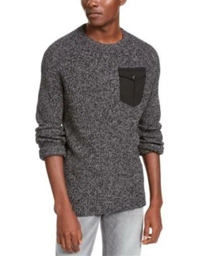 American Rag Mens Sweaters Black Size Large L Crewneck Pocket Marled 040