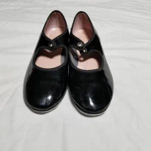 BALLET MAKER Girls Tap Dance Shoes Black Patent "CAPEZIO" Good used - Picture 1 of 13