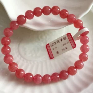 Brazalete de amor con cuentas de piedras preciosas de rodocrosita de hielo rosa natural de 7,6 mm AAAAA - Imagen 1 de 6