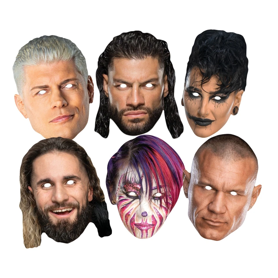 WWE Champion Wrestlers Official 2D Card Party Face Masks Variety 6 Pack - Image 1 of 1