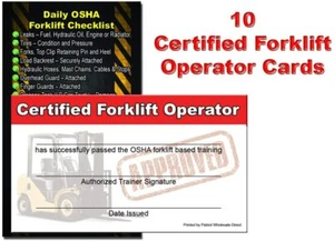 Patriot Wholesale Direct Forklift Operator/Driver Certificate, Pack of 10 Cards