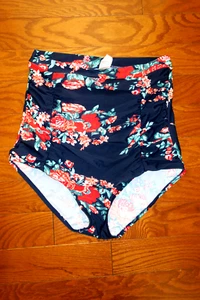 10 12 XL ❤️ COCOSHIP ❤️ SWIM SUIT BOTTOMS RUCHED ❤️HIGH HI FRIEF NEW NAVY FLORAL - Picture 1 of 6