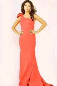 Jovani Coral Orange One Shoulder Ruffle Gown Size 2 $484 - Picture 1 of 1