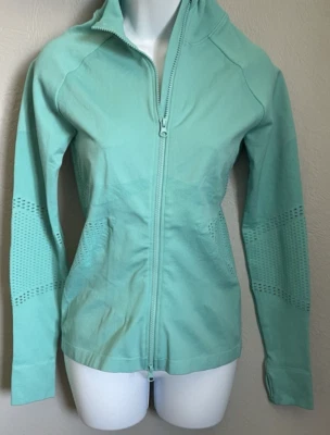 Fabletics Jacket Womens Large Green Seamless Thumb Hole Sleeve Mock Neck FullZip - Image 1 of 4