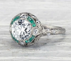 Anillo de compromiso antiguo art deco de corte redondo de 3,30 quilates plata 925 925 - Imagen 1 de 4