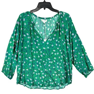 Neu mit Etikett $ 148 Roller Rabbit L Smaragd Lucy Cerro Blumendruck Schlitz V-Ausschnitt Bluse Top - Bild 1 von 9