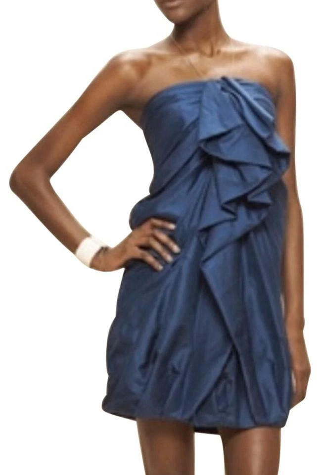 Vestido 3.1 Phillip Lim 4 Azul Medianoche 100% Seda Volantes Sin Tirantes Fiesta S LN Foto 1 de 4