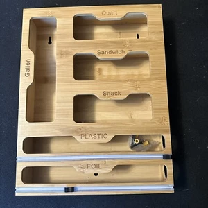 New Bamboo Ziploc Bag Storage Organizer Kitchen Drawer Wall Organizer Mountable - Picture 1 of 2