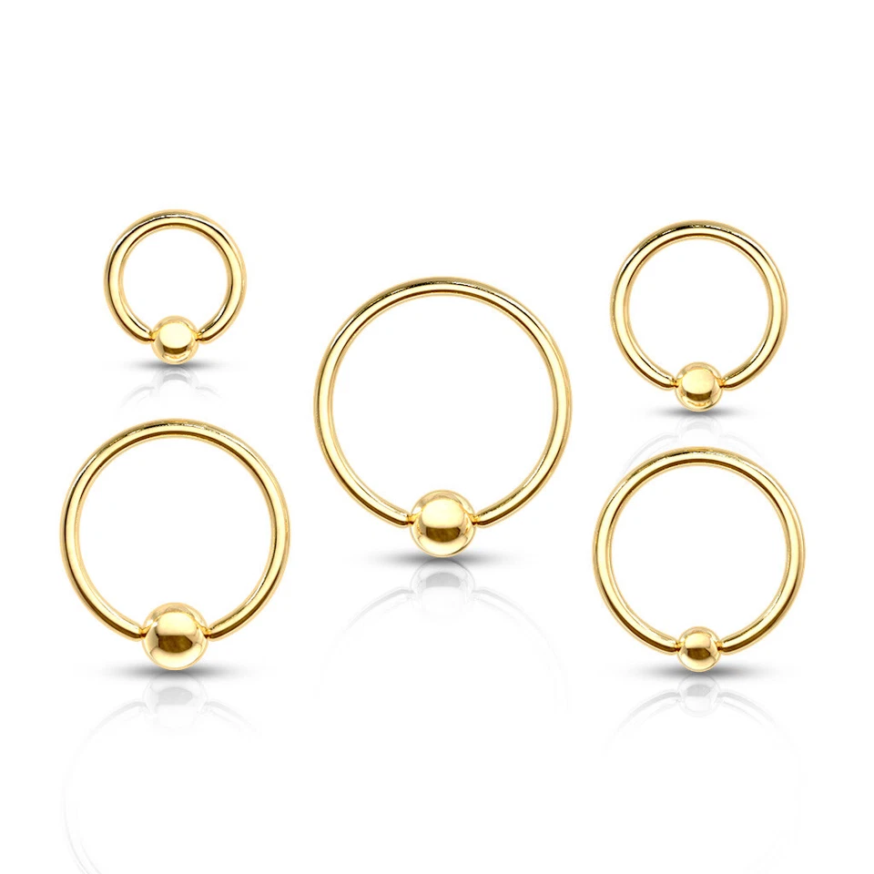Pair 14G Assorted Size Gold Plated Captive Bead Rings Nipple Ring Belly Ring - Image 1 of 1