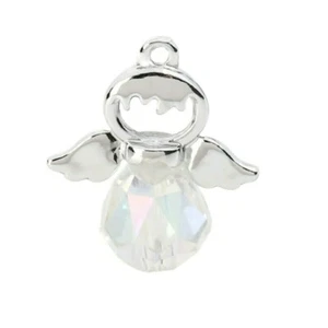 5 Silver Angel Faceted Clear AB Crystal 3D Two Sided Bead Drop Charms Pendants - Picture 1 of 3