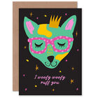 Woofy Ruff Really Love You Queen Dog with Glasses Blank Greeting Card & Envelope