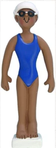 Personalized Dark Skin Female SWIMMER Christmas Tree Ornament - Picture 1 of 1